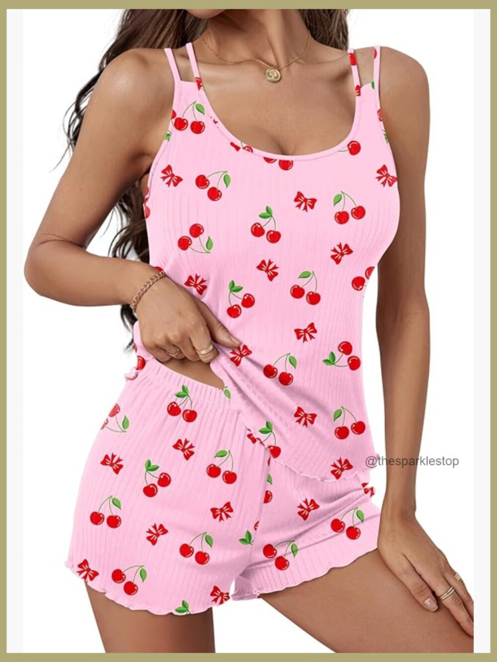 Ribbed Knit Cami Pajama Set with Adjustable Straps and Boxer Shorts